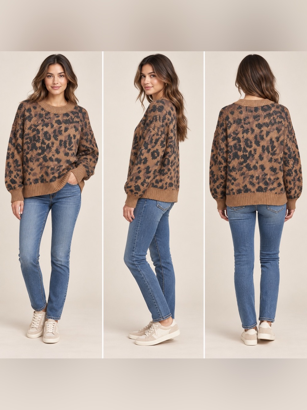 Aerie Leopard Print Oversized Knit Sweater Size Small Brown Black NWT